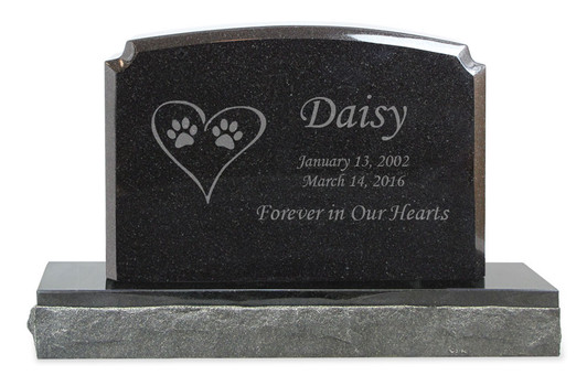 Cat Prints in Heart Pet Upright Grave Marker Black Granite Laser-Engraved Memorial Headstone Design 4