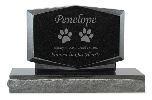 Cat Prints Pet Upright Grave Marker Black Granite Laser-Engraved Memorial Headstone