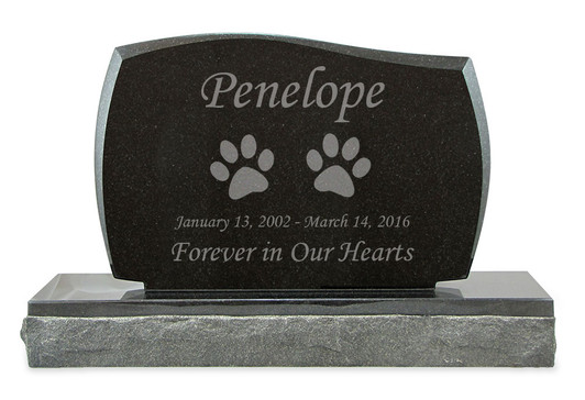 Cat Prints Pet Upright Grave Marker Black Granite Laser-Engraved Memorial Headstone Design 2