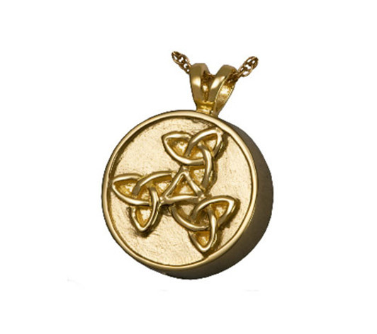 Celtic Trinity Cremation Jewelry in Solid 14k Yellow Gold or White Gold