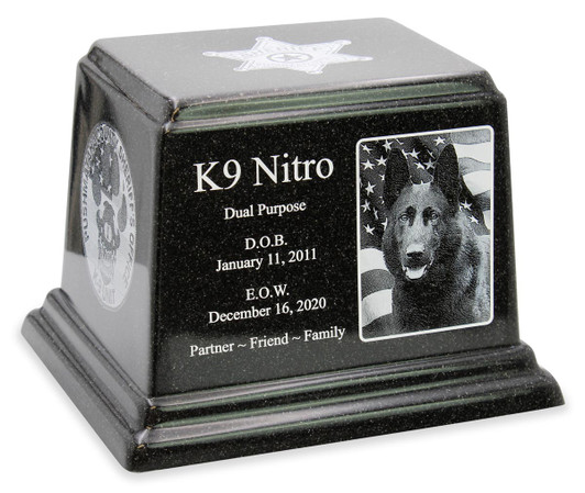 K-9 Service Dog Photo Black Granite Ark Pet Cremation Urn