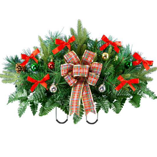 Christmas Headstone Saddle Silk Flowers for Cemeteries