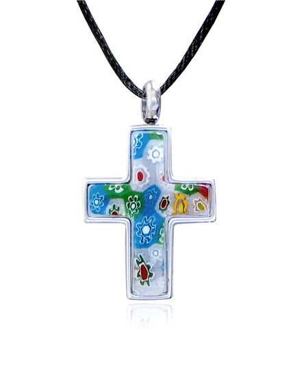 Color Cross Stainless Steel Cremation Jewelry Pendant Necklace