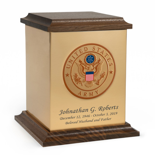 Army Emblem Bronze and Walnut Cremation Urn