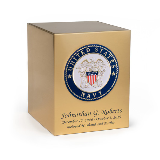 Navy Emblem Bronze Snap Top Cremation Urn