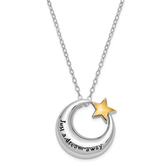 Crescent Moon and Star Antiqued Sterling Silver Cremation Jewelry Pendant