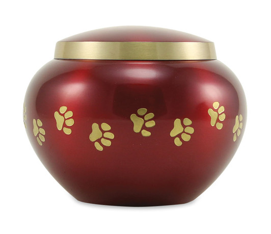 Extra Small Crimson / Brass Odyssey Paw Print Pet Cremation Urn