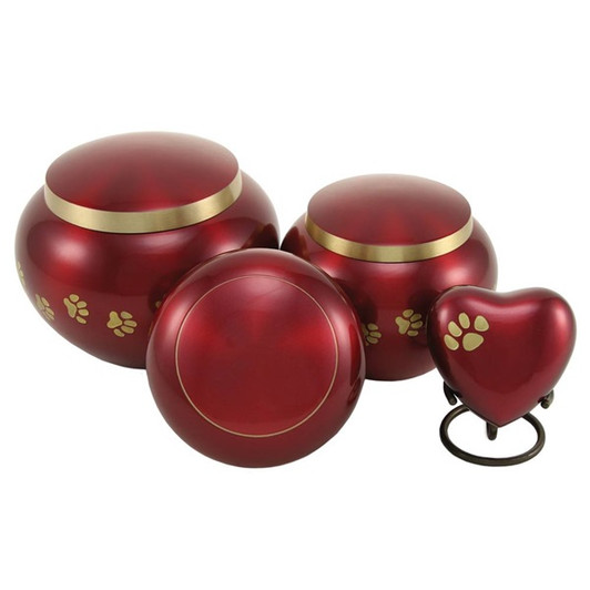 Small Crimson / Brass Odyssey Paw Print Pet Cremation Urn