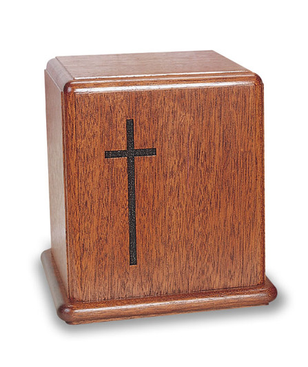 Cross Mahogany Cremation Urn - Engravable