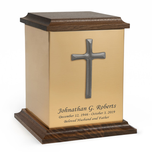 Cross Bronze and Walnut Cremation Urn