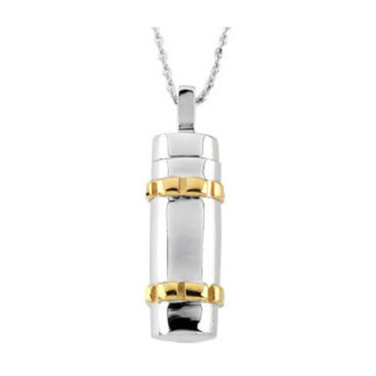 Cylinder With Gold Sterling Silver Cremation Jewelry Necklace