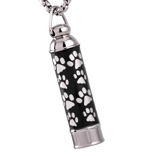 Cylinder with Paw Prints Stainless Steel Memorial Cremation Pendant Necklace Jewelry for Ashes