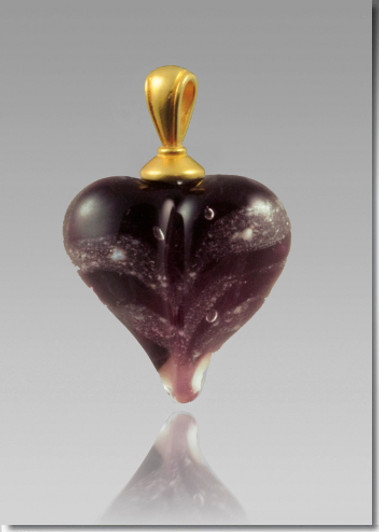 Dark Plum Silver Precious Metal Heart Cremains Encased in Glass Cremation Jewelry Pendant