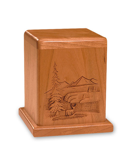 Deer In The Wilderness Scene Cherry Keepsake Cremation Urn