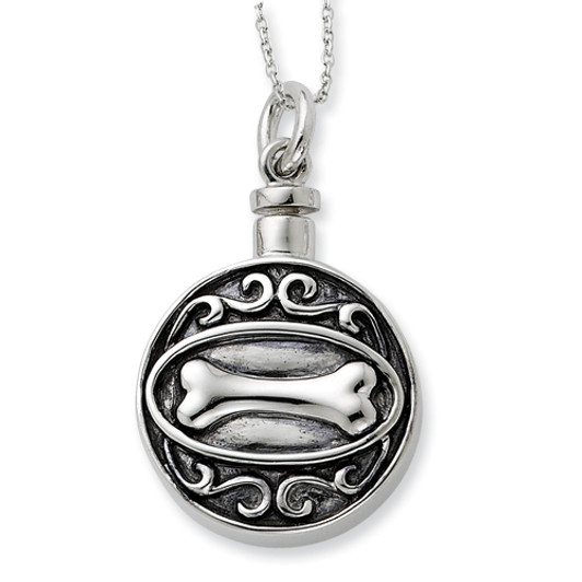 Dog Bone Antiqued Sterling Silver Cremation Jewelry Necklace