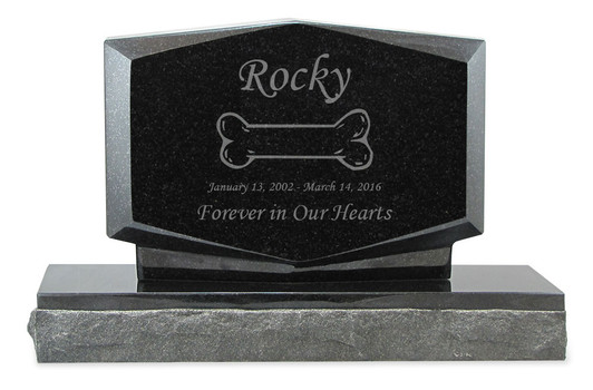 Dog Bone Pet Upright Grave Marker Black Granite Laser-Engraved Memorial Headstone