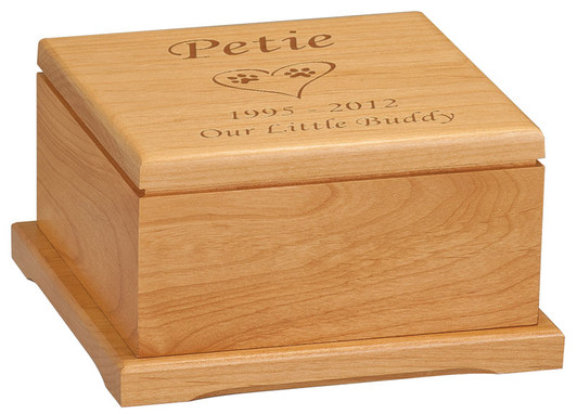 Small Dog Paw Prints in Heart Laser Engraved Red Alder Wood Pet Cremation Urn