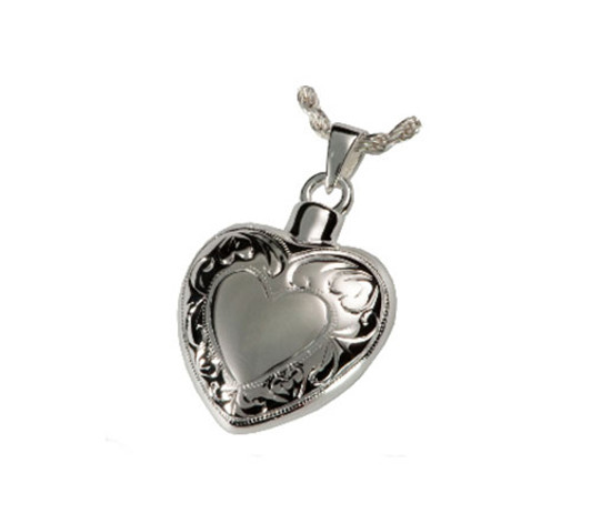 Double Etched Heart Cremation Jewelry in Sterling Silver