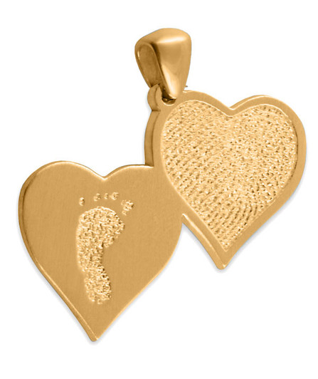 Double Heart Thumbies 3D Fingerprint 14k Gold Keepsake Memorial Pendant/Charm
