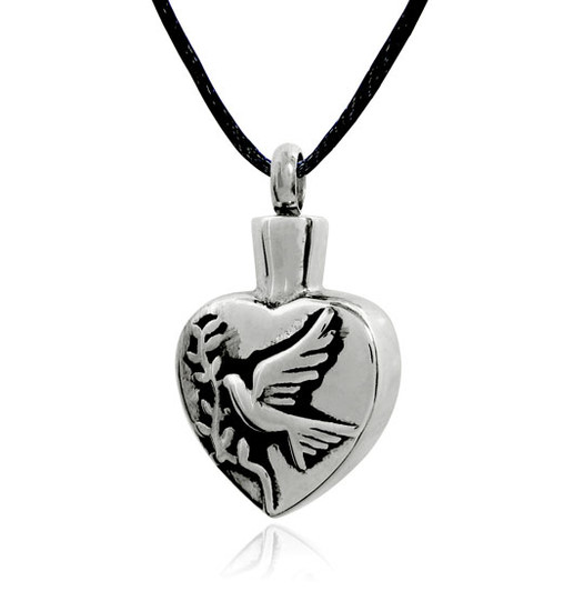 Dove and Olive Branch Stainless Steel Cremation Jewelry Pendant Necklace