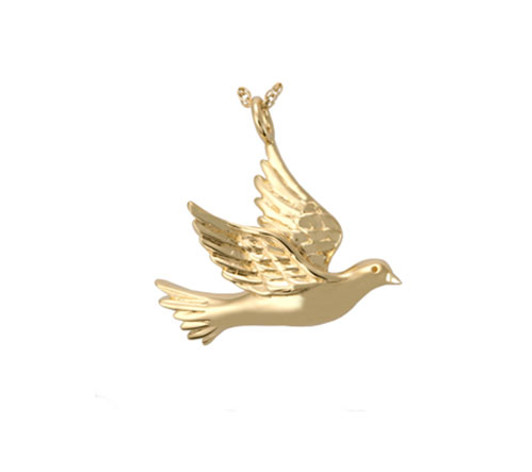 Dove Cremation Jewelry in Solid 14k Yellow Gold or White Gold