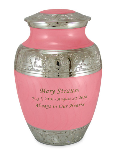 Elegant Baby Pink Fleur-de-Lis Small Brass Cremation Urn