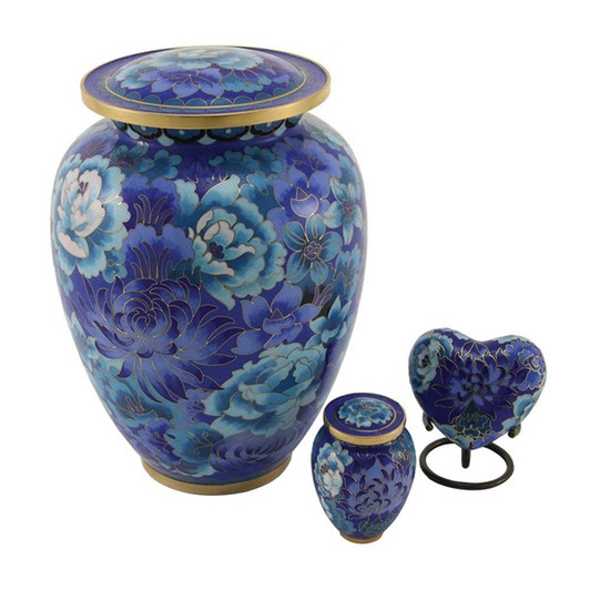 Elite Floral Garden Blue Cloisonne Brass Cremation Urn