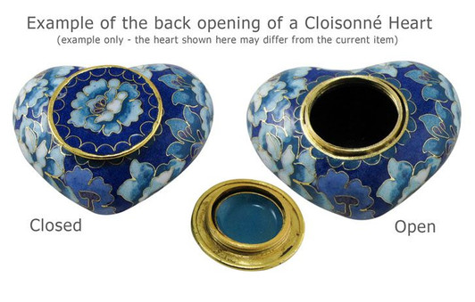 Elite Floral Garden Blue Cloisonne Heart Brass Keepsake Cremation Urn