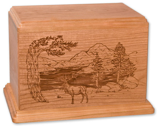 Elk Cherry Wood Newport Laser Carved Cremation Urn