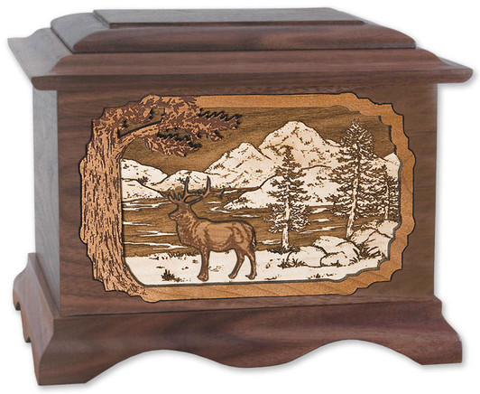 Elk with 3D Inlay Walnut Wood Cremation Urn