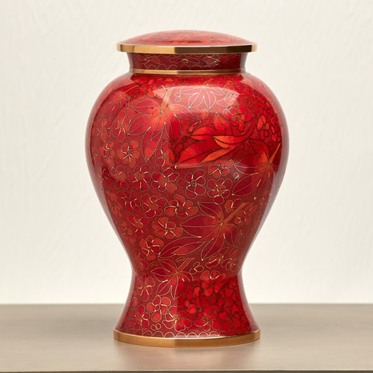 Etienne Autumn Leaves Cloisonne Brass Cremation Urn