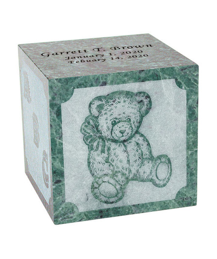 Excelsus Teddy Bear Infant Green Marble Engravable Cremation Urn