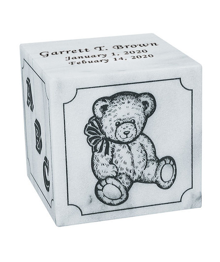 Excelsus Teddy Bear Infant White Marble Engravable Cremation Urn