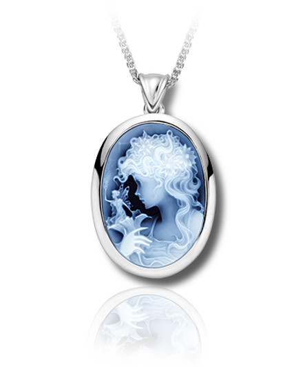 Fairy Cameo Sterling Silver Cremation Jewelry Pendant Necklace
