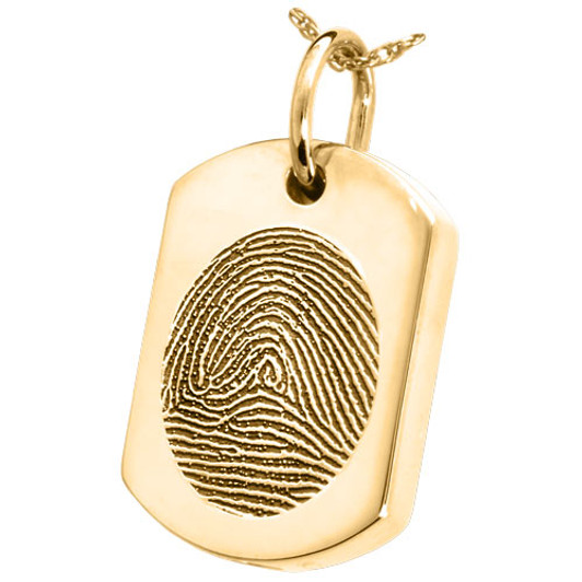 Fingerprint Dog Tag Solid 14k Gold Memorial Cremation Pendant Necklace