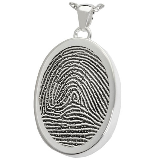 Fingerprint Oval Sterling Silver Memorial Cremation Pendant Necklace