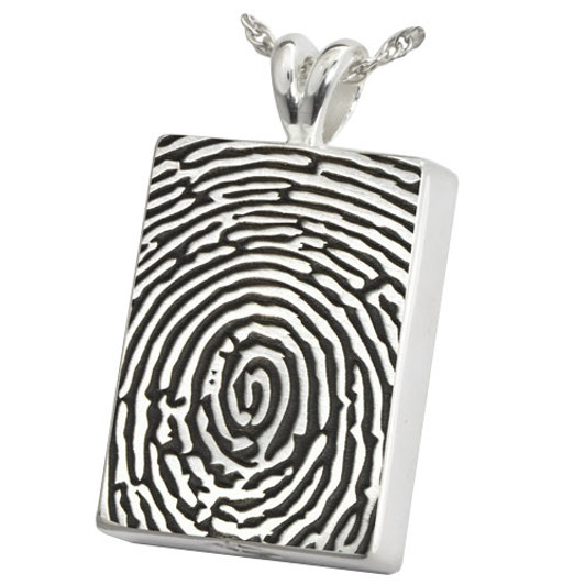 Fingerprint Rectangle Sterling Silver Memorial Cremation Pendant Necklace