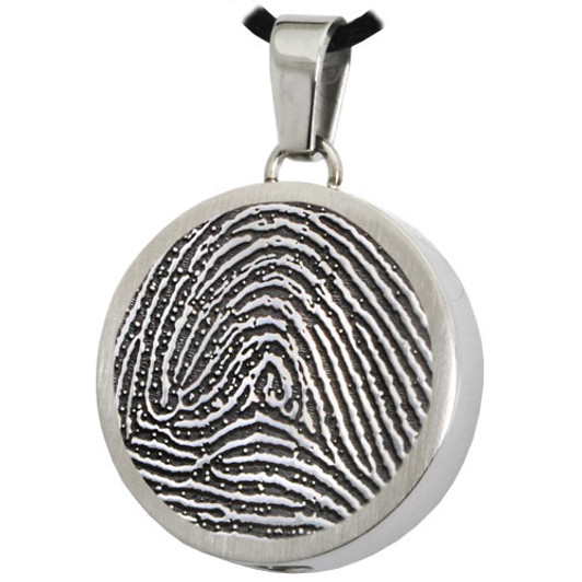 Fingerprint Round Stainless Steel Memorial Cremation Pendant Necklace