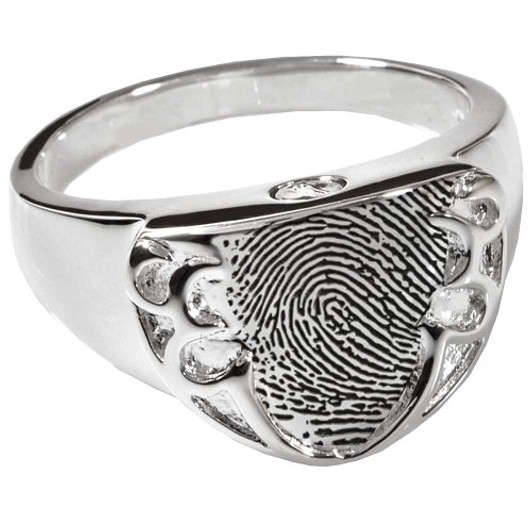 Fingerprint Shield Sterling Silver Memorial Cremation Ring