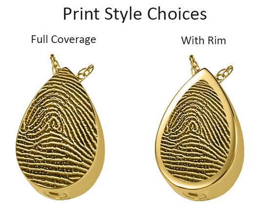 Fingerprint Teardrop Solid 14k Gold Memorial Cremation Pendant Necklace