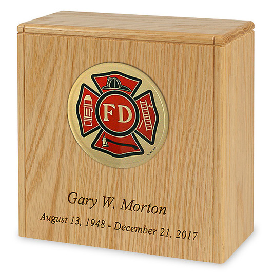 Firefighter Oak Compact Niche Cremation Urn