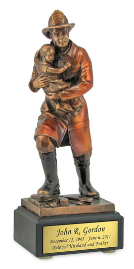 Fireman with Child Bronze Finish Keepsake Cremation Urn