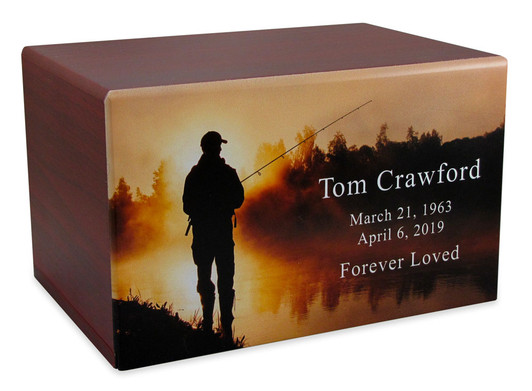 Fisherman at Dawn Eternal Reflections II Cherry Finish Wood Cremation Urn