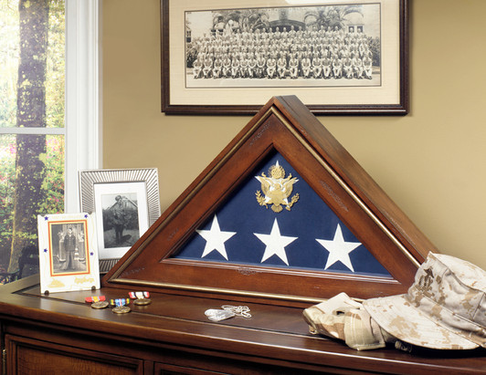 Five Star General Flag Display Case in Antiqued Cherry