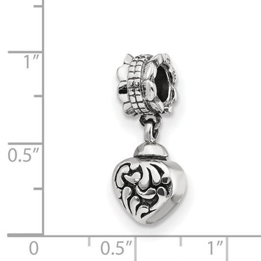 Floral Heart Sterling Silver Cremation Jewelry Dangle Bead Charm