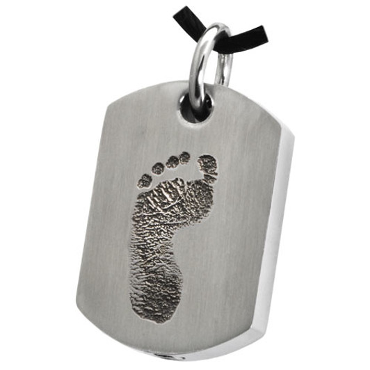 Footprint Dog Tag Stainless Steel Memorial Cremation Pendant Necklace