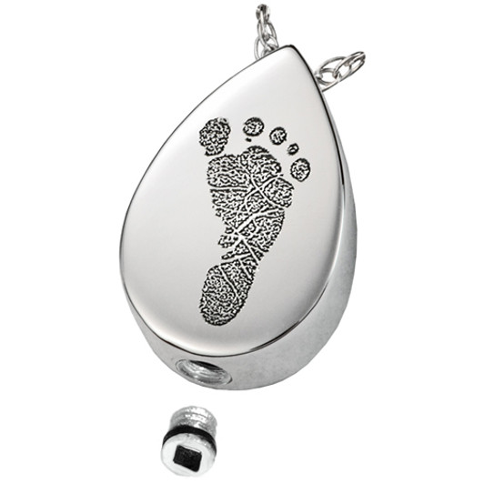 Footprint Teardrop Stainless Steel Memorial Cremation Pendant Necklace