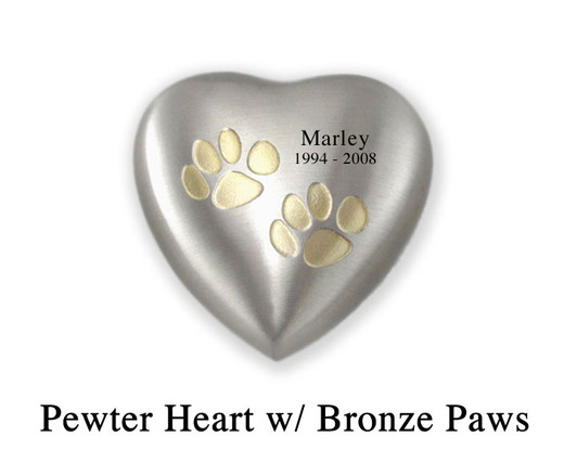 Tan Paw Print Heart Teddy Bear Pet Urn