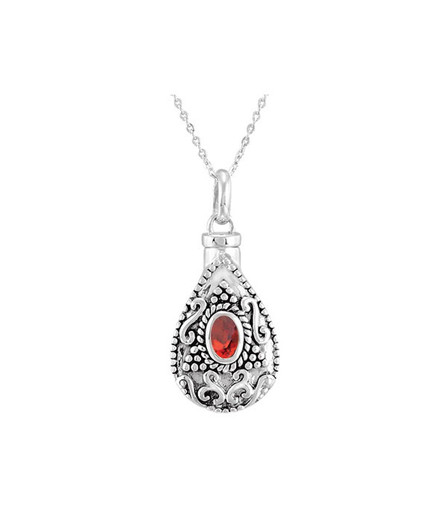 Garnet CZ Birthstone Teardrop Sterling Silver Cremation Jewelry Necklace