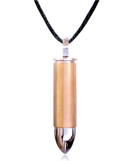 Gold Bullet with Silver Accents Stainless Steel Cremation Jewelry Pendant Necklace